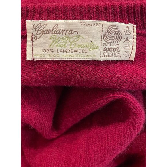 Vintage Gaeltarra Irish Red Lambswool Cardigan With Gold Buttons Sz Medium - Picture 5 of 9